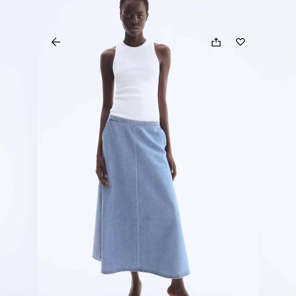 H&M Blue Denim Midi A-Line Skirt Sz M New NWOT